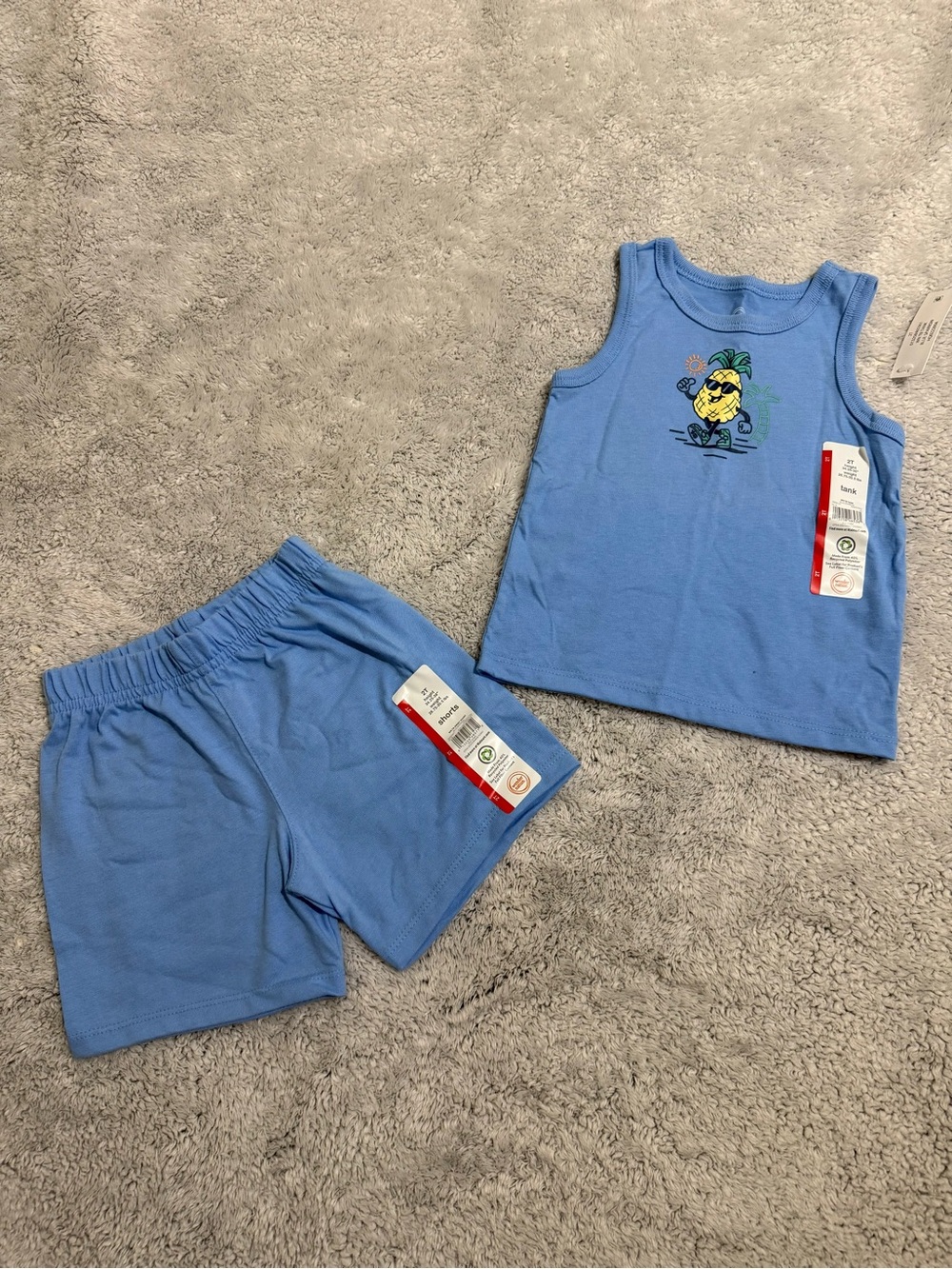 Kids Light Blue Pineapple Graphic Tank Top & Shorts Set